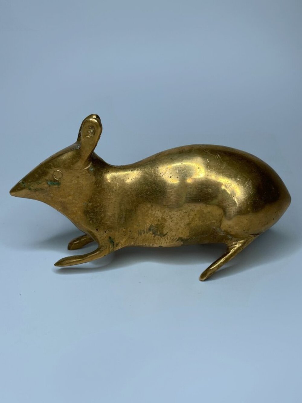 Vintage Solid Brass Mouse Figurine - Heavy Mid-Century Brass Rodent Paperweight